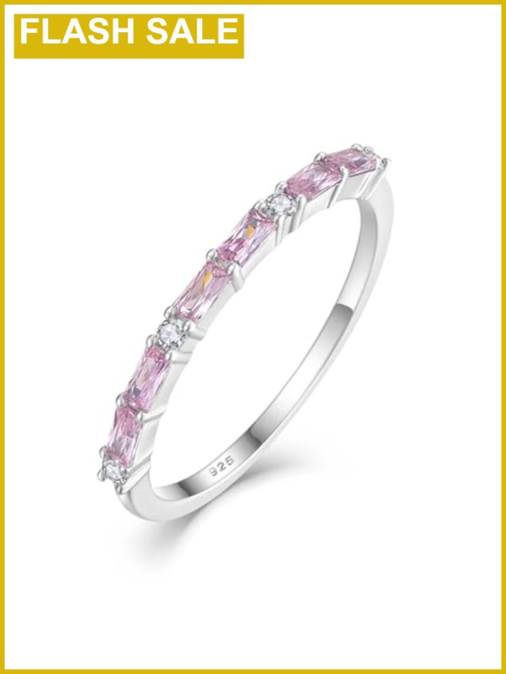 Sterling Silver Half Eternity Ring Baguette Cut Stackable Wedding Band